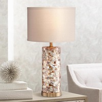 HJ HOME Lampe de bureau américaine Chambre à coucher Lampe de chevet chaude et romantique Lampe de lecture Shell Metal Remote Dimming Light Lampe de table de luxe