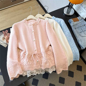 เสื้อโค้ทไหมพรมลูกไม้แขนยาวคอปกทรงสวยสง่าสำหรับสุภาพสตรีคอลเลคชั่นใหม่รับฤดูใบไม้ผลิ - Product Image 6