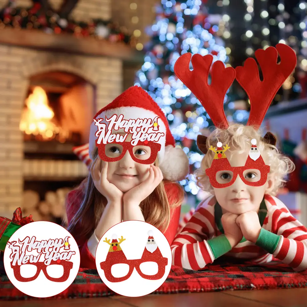 2023 Santa Claus Cheap Plastic paper Merry Christmas diffraction kids adult party novelty Christmas funny glasses