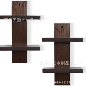 Étagère murale en bois massif, organisateur à double niveau, support de rangement pour livres et magazines, porte-serviettes de salle de bain, mini porte-plantes - Product Image 3