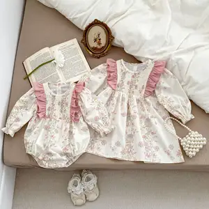 INS Spring New baby clothes floral Long Sleeve Fart rompers Garment Baby sisters Girl Dress