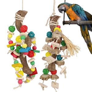 Kleurrijke Milieuvriendelijke Papegaai Speelgoed Natuurlijke Houten Kralen Grappige Stijl Rotan Bal String Met Hennep Touw Voor Klimmen Bijtende Vogel Speelgoed - Product Image 1