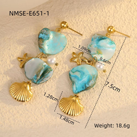 Anting-anting gantung bintang laut cangkang pirus custom grosir, warna emas, perhiasan liontin laut untuk wanita, OEM ODM