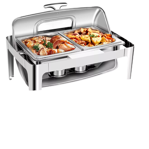 Calentador de Alimentos Eléctrico de Acero Inoxidable de 6 Cuartos de Galón, con Tapa Enrollable, Tipo Buffet, para Catering, Hoteles y Restaurantes - Product Image 1