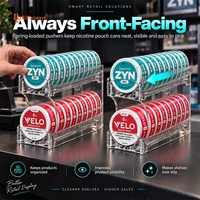 Présentoir personnalisé à deux niveaux en acrylique pour sachets de nicotine, avec poussoir automatique à ressort pour snus, idéal pour les magasins de tabac