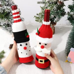 Lot de bouteilles de vin en tricot de Noël de haute qualité, ensemble bouteille de champagne Père Noël, décorations de Noël pour la table familiale - Product Image 3