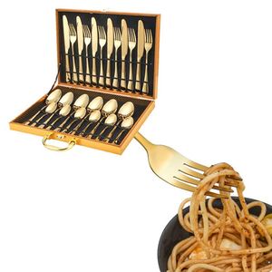 Ensemble de 24 couteaux et fourchettes à steak modernes en acier inoxydable avec placage or, ensemble de couverts - Product Image 6