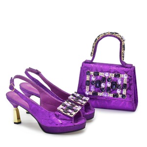 Scarpe da sposa da donna alla moda con strass, a punta aperta, con tacco alto, per feste e matrimoni, con borsa abbinata. - Product Image 2