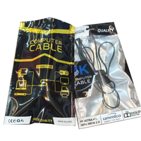 Pochette à fermeture éclair plate à trois côtés imprimée sur mesure, sac d'emballage en plastique pour câble de chargeur de téléphone portable avec fenêtre transparente