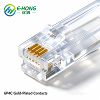 Prise modulaire E-hong RJ11 6P4C à corps long, boîtier PC transparent, contacts plaqués or, sertissage facile pour téléphone vocal 4 fils