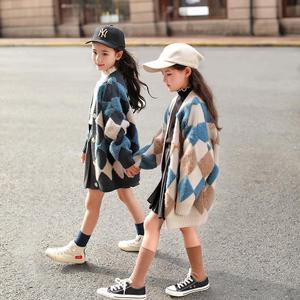 Nouveau design, pull en tricot géométrique coloré épais vintage en coton à la mode pour filles de 3 à 8 <span class=keywords><strong>ans</strong></span>, <span class=keywords><strong>manteau</strong></span> pour enfant - Product Image 4