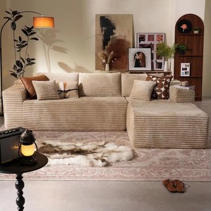 Canapé modulaire en forme de L en velours côtelé compressé, style nuage, sans assemblage - Product Image 4