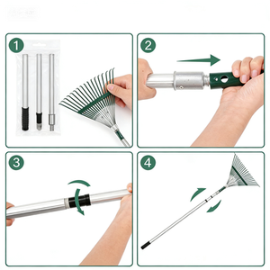 6-Foot Telescopic Rake Adjustable Gardening Tool 22 Tines Green Color 3-Year Warranty <strong>for</strong> Clearing Leaves Made Manganese Steel - Product Image 1