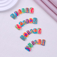 Ongles press-on de haute qualité en gros, faux ongles néon multicolores, imprimés floraux et abstraits peints à la main, faux ongles courts carrés