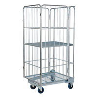 Chariot de manutention logistique en acier vert robuste à 3 faces avec base solide pour la distribution en grande quantité