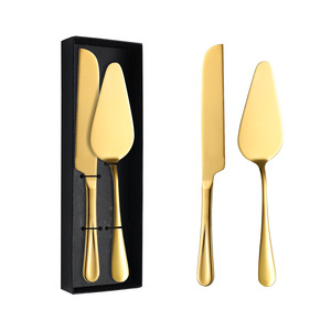 Juego de servidor de cuchillos para pastel de bodas, 2 piezas, de acero inoxidable, apto para lavavajillas, herramientas de corte de pasteles, cortador, espátula para servir, exhibición - Product Image 1