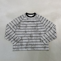 T-shirt à manches longues rayé effet délavé pour homme avec logo personnalisé, 210 GSM, tricoté raglan, coupe oversize, style streetwear vintage