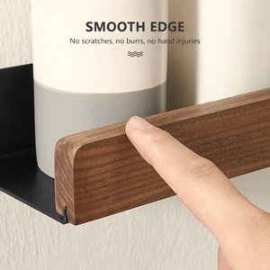 Étagère murale en bois massif à 2 niveaux avec support en fer, installation sans perçage pour salle de bain, cuisine, salon - Product Image 2