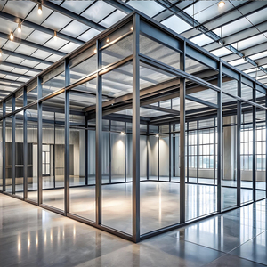 Văn phòng hiện đại Thiết kế khung kính phân vùng hệ thống nhôm cách âm kính cường lực tường tùy chỉnh kích thước di chuyển chia - Product Image 1