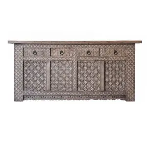 Chinese Antique Gansu Carved Solid Wood Natural Sideboard Cabinet