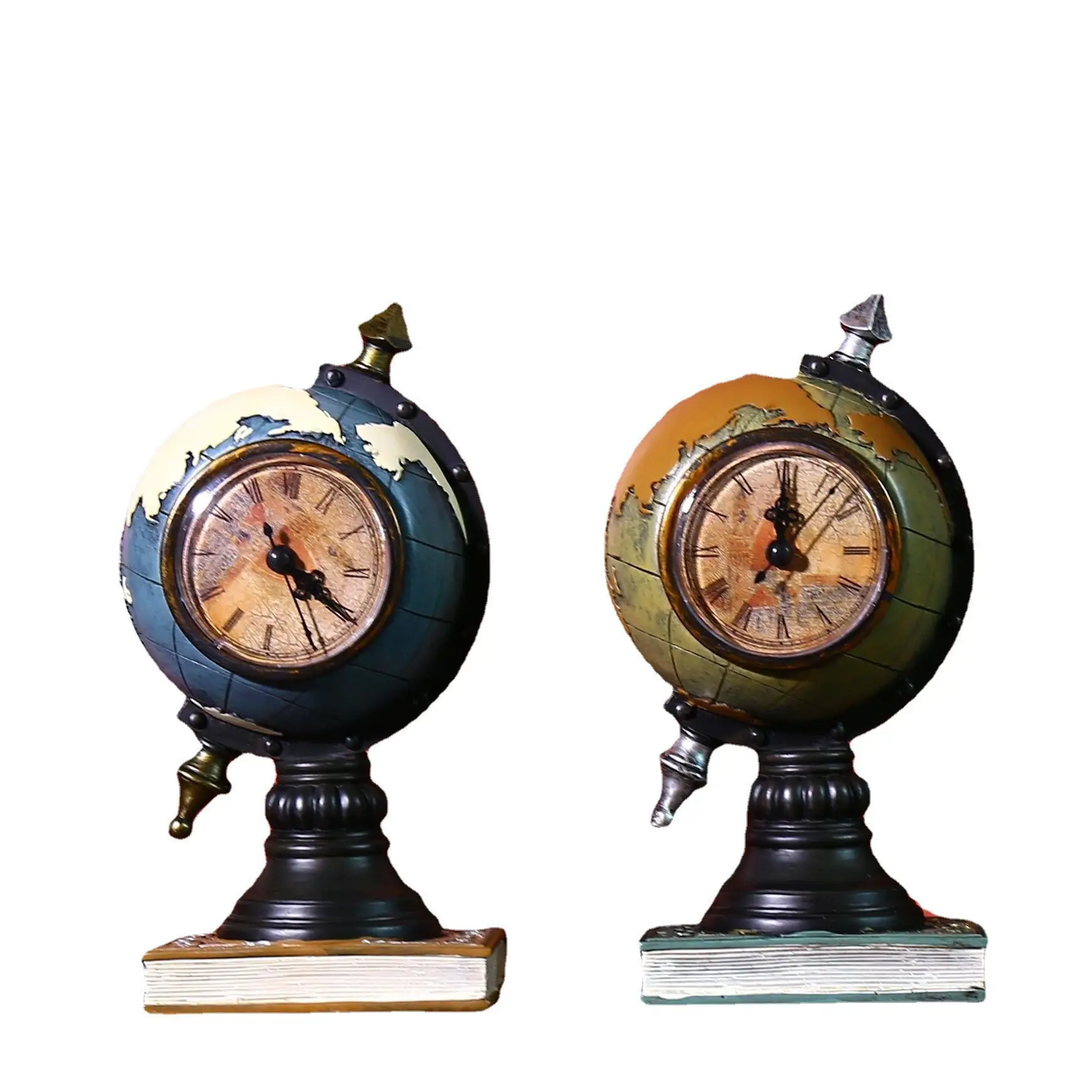 Orologio da tavolo Design orologio in metallo mappa del mondo retrò antico orologio da tavolo ornamento orologio