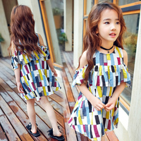 Robe d'été moderne pour enfants, style épaules dénudées, pour boutiques de vêtements pour enfants en gros