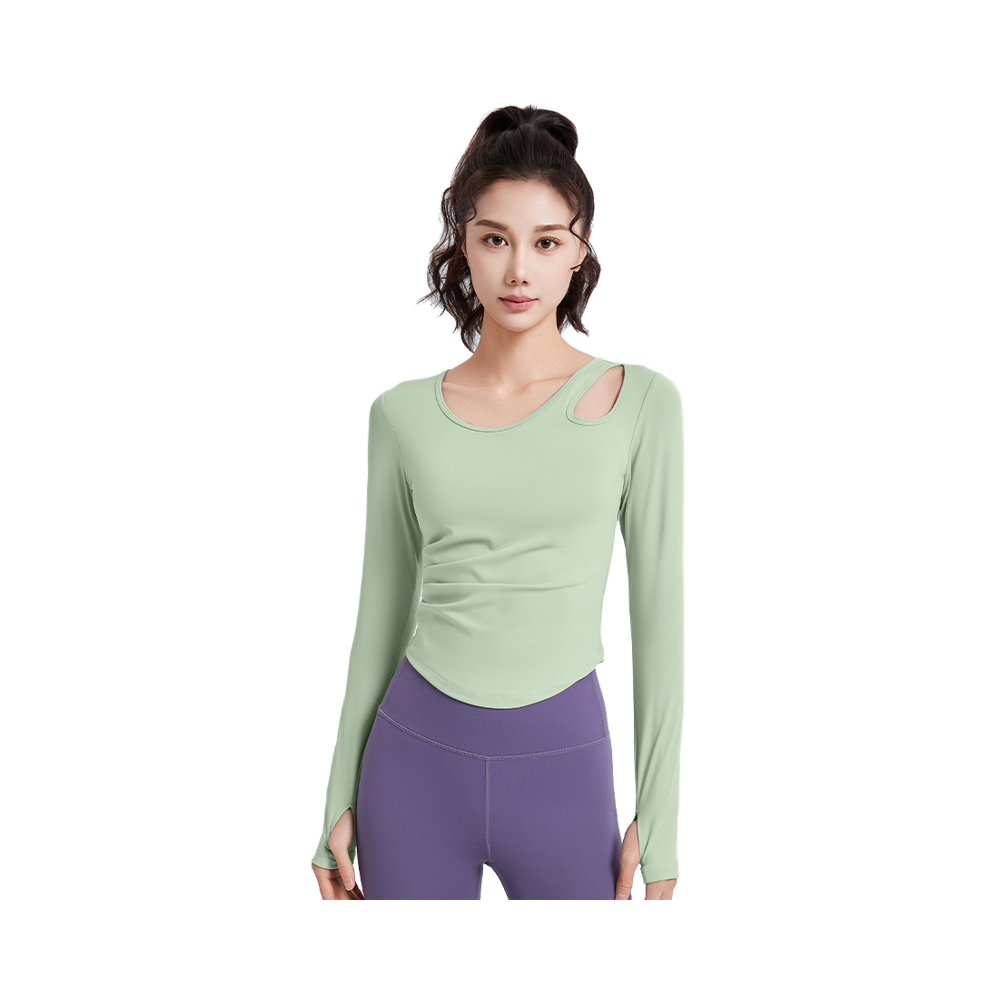 Customized Sports Fitness Slimming Off-the-shoulder Cut-out Pleated Form-fitting Pilates Yoga Long-sleeved Top Sets Breathable