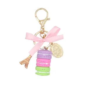 Resin Macaron Cake Key Chain Metal Effiel Tower Bag Pendant Charm Ring Wedding Supplies Keychain Favors