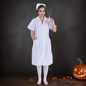 Women's <strong>Nurse</strong> 3pcs Set with White Short Sleeve Lab Coat &amp; Scrubs Woven Fabric White Dress <strong>Outfit</strong> - Product Image 6