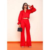 Conjunto de Blazer Rojo Intenso y Pantalón Bootcut para Mujer, Conjunto de Dos Piezas Elegante con Corte Entallado y Estilo Moderno