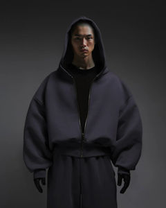 Yingling 520gsm V3 فضفاض صالح هوديي نحى من الصوفه بسحاب لأعلى البلوز مقنعين اقتصاص تناسب انخفاض الكتف القطن الرجال البريدي حتى هوديي - Product Image 5