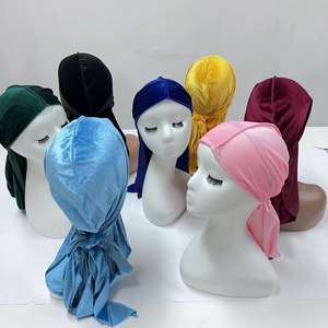 卸売ピンクベルベットエスニックバンダナメンズストレッチヘッドラップ砕波付きドゥーラグ - Product Image 2