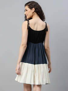 Vestido de mujer de rayón liso, sin mangas, con cuello acampanado, de longitud hasta la rodilla, con volantes, para verano y otoño, estilo occidental para fiesta - Product Image 5