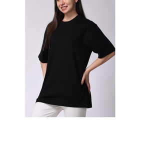 T-shirt personnalisé pour femme grande taille en coton épais, coupe courte, coupe oversize, motif uni, impression numérique 3D, broderie décontractée, logo - Product Image 4