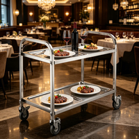 Chariot de service alimentaire double couche en tube carré pour buffet et restaurant, en acier 304 201, chariot de cuisine mobile