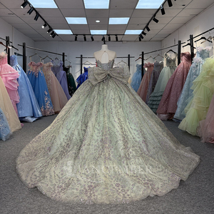 Jancember 1380 Lujoso vestido verde salvia con lazo sin mangas de cristal para quinceañera - Product Image 4