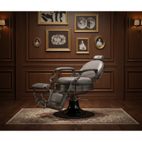 Fauteuil de barbier vintage en cuir gris, style classique antique, robuste, pivotant, de luxe, rétro, avec fonction inclinable