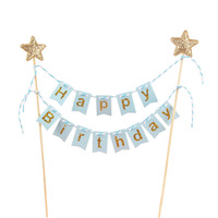 Décoration de table de fête d'anniversaire : Guirlande de gâteau Joyeux Anniversaire en papier scintillant avec étoiles, bannière et piques décoratives pour desserts