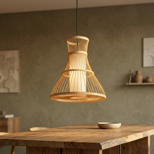 Lámpara Colgante de Bambú con LED E12, Luz Blanca Cálida 3500K, Lámpara de Techo Grande para Comedor, Color Dorado, Montable, Moderna - Product Image 4