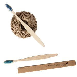 Brosse à dents en bambou adulte avec des brosses à dents en bambou biodégradables à poils moyens dans une boîte recyclable sans plastique.