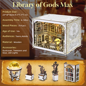 Minicity 3D câu đố bằng gỗ thư viện của các vị thần Max cuốn sách Nook Kit với ánh sáng LED và bụi che - Product Image 2