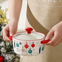 Ensemble de vaisselle en céramique de Noël Père Noël 4 pièces, bol à nouilles ramen, bonhomme de neige, renne, couvercle en verre, cadeau pour la cuisine