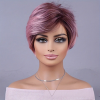 Perruque courte en dentelle sans colle, style Pixie, fabriquée à la machine, en soie haute température, couleur mélangée, effet volumineux, modèle DM254 par Senmu Beauty