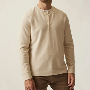 Camiseta de Manga Larga Personalizada al por Mayor para Hombre, Transpirable, de Algodón, Lisa, de Alta Calidad, con <span class=keywords><strong>Cuello</strong></span> <span class=keywords><strong>Henley</strong></span> - Product Image 1