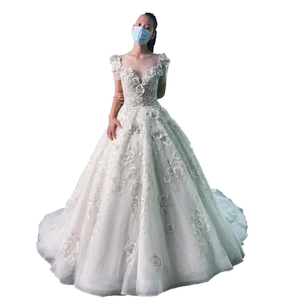 Vestido de novia 2021 Delicate Jewelry Neckline Ball Gown Wedding Dress With Beaded Afraican Lace Appliques Dubai Wedding Gowns