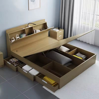Cadre de lit moderne et simple en bois massif, lit double de 1,5 mètre, grand rangement, lit simple de 1,8 mètre, panneau King pour chambre principale, en tissu
