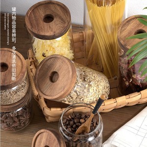 Tarro para especias con tapa de madera, vidrio borosilicato transparente, almacenamiento hermético para té, café, frutas secas, granos, hierbas - Product Image 4