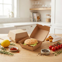 Boîte à hamburger en kraft premium, emballage alimentaire jetable en papier pour poulet frit, frites, à emporter, restaurant, usage personnalisé