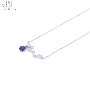 Collar de mujer de moda de oro blanco 18 quilates con sólido de zafiro y cadena de eslabones de diamantes naturales para regalo de aniversario de boda - Product Image 2
