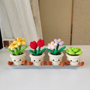 Crochet Flower Pot Handmade Bouquet Desk Decor Mini Cute Hand Woven Knitted <strong>Tulip</strong> Flower Finnshed Flowers Car <strong>Table</strong> Decor Gift - Product Image 3